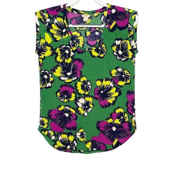 J Crew Top Womens Sz 00 XXS Shirt Tank Blouse Boho Floral Tropical Green Casual - Picture 1 of 12